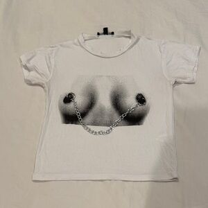 Current Mood White Graphic Crop Tee with Silver Chain Detail